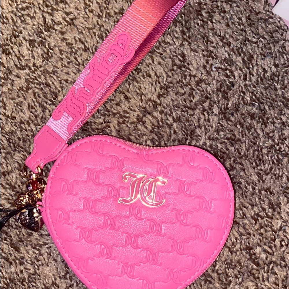 Juicy Couture Pink Heart Wristlet with Gold Logo